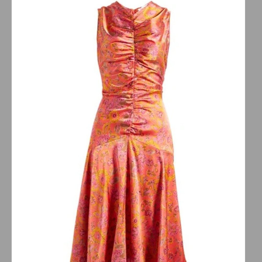 MELLODAY Floral Print Ruched Satin Midi Dress - Women's Small - New with Tags - Picture 2 of 8